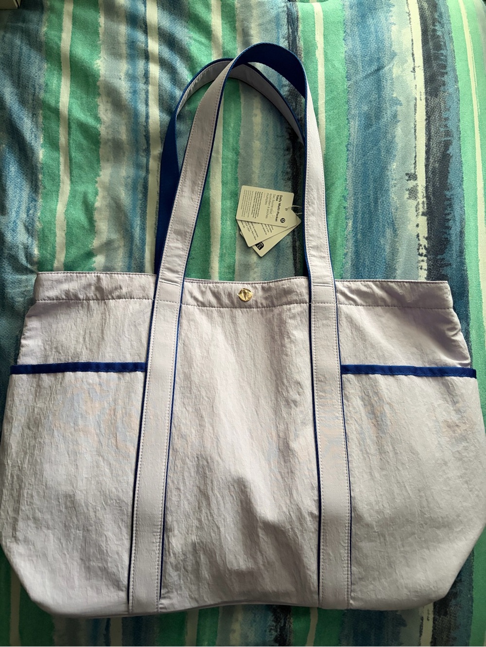 Lululemon Daily Multi-Pocket Tote Light Bluish purple with blue trim NWT